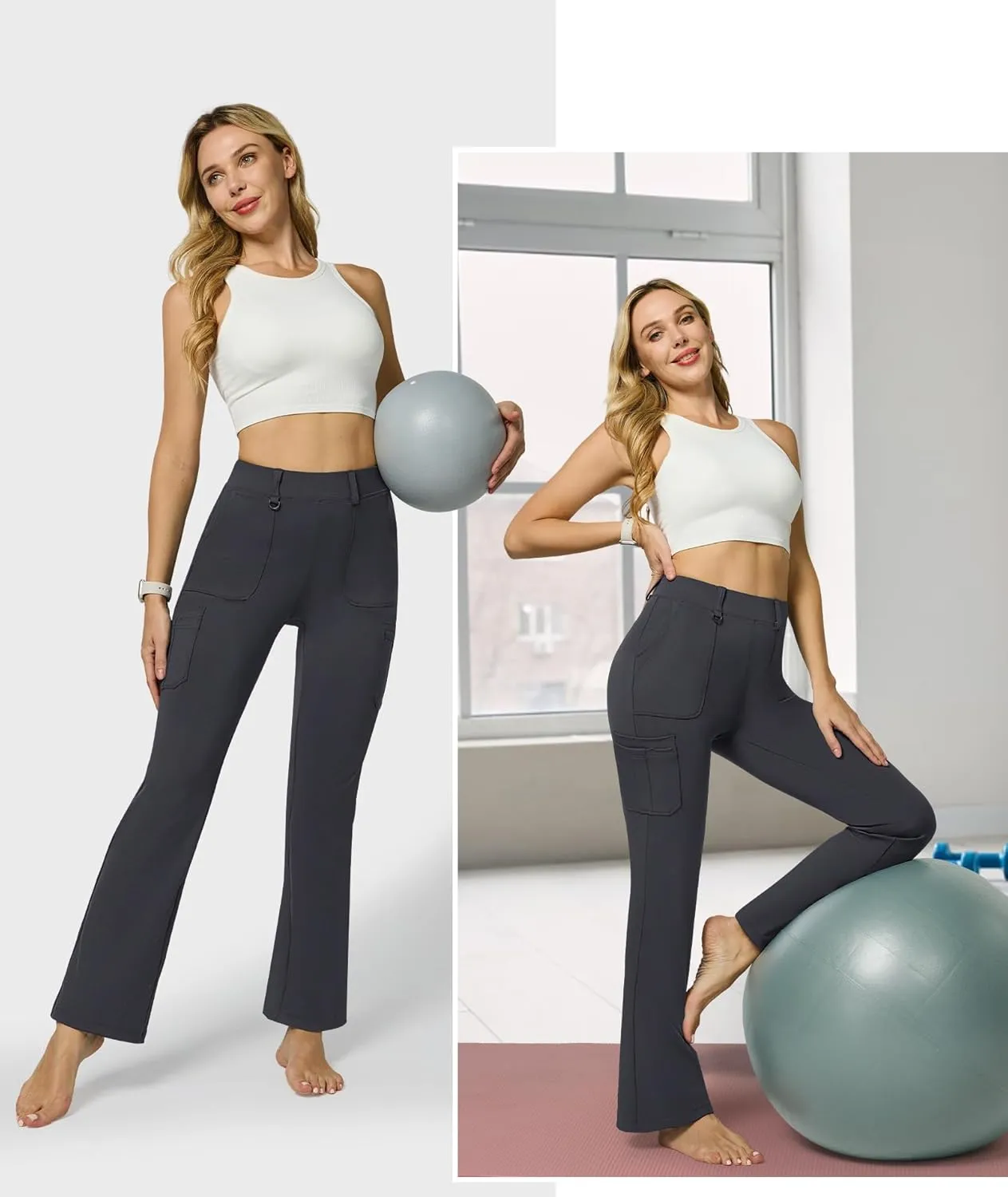 Women's Stretch Cargo Pants High Waist Bootcut Flare Leggings with 6 Pockets Soft Yoga Work Pants for Business Casual, Travel