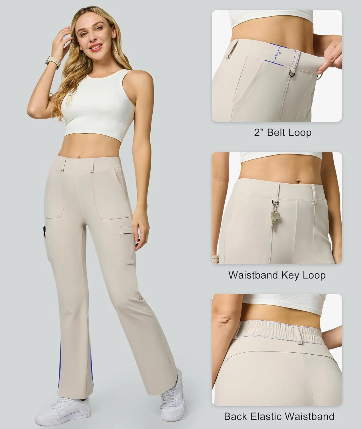 Women's Stretch Cargo Pants High Waist Bootcut Flare Leggings with 6 Pockets Soft Yoga Work Pants for Business Casual, Travel