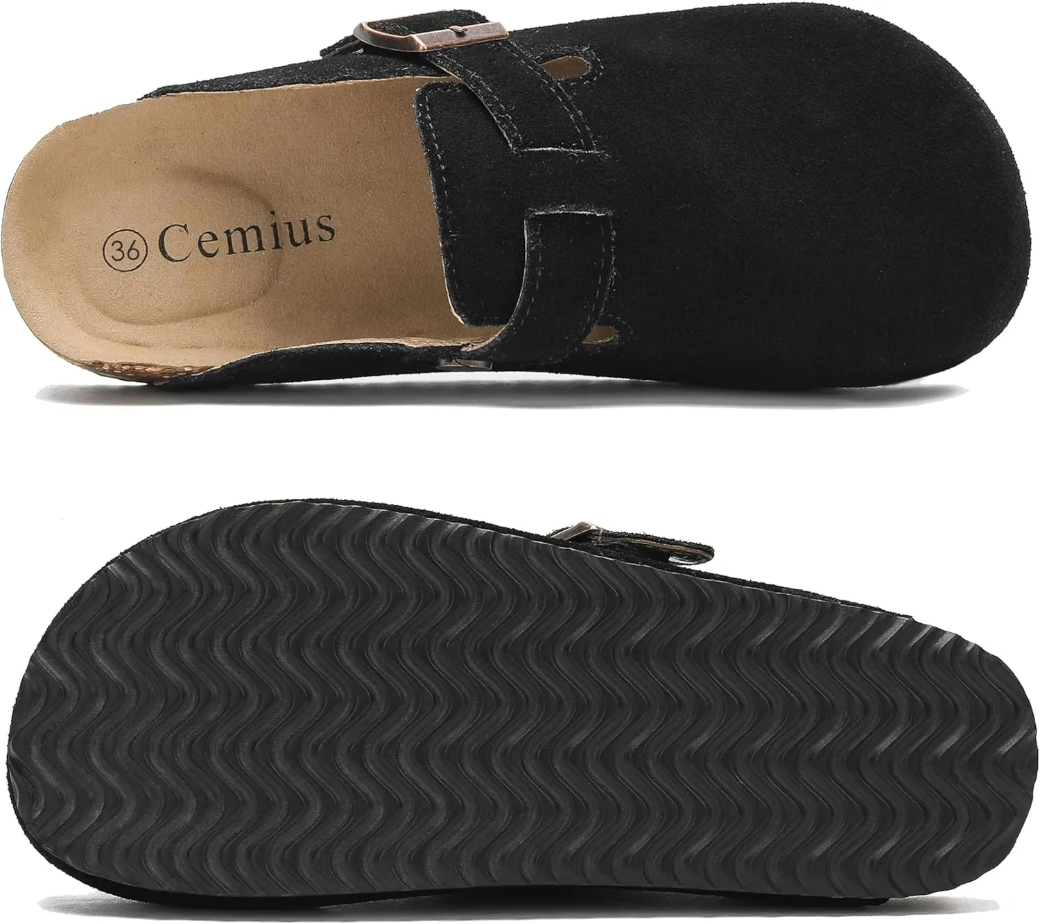 Women's Suede Clogs Men's Leather Mules Cork Footbed Sandals Slip-on Potato Shoes with Arch Support