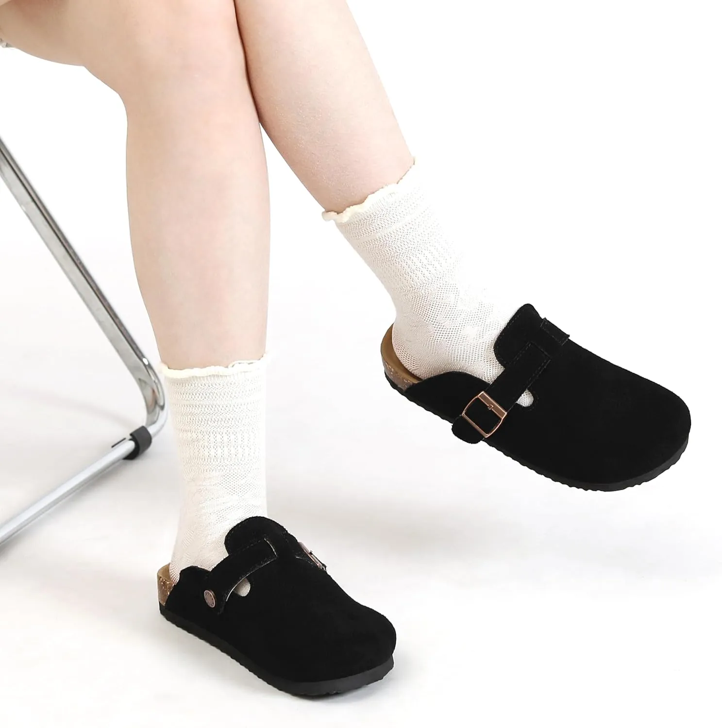 Women's Suede Clogs Men's Leather Mules Cork Footbed Sandals Slip-on Potato Shoes with Arch Support