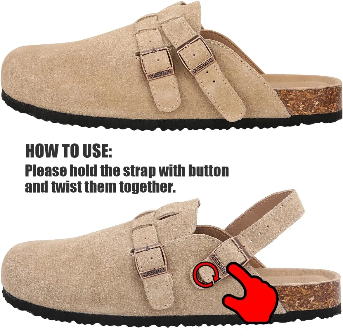 Women's Suede Clogs Slingback Mules for Women Clogs with Strap for Women Cork Footbed Sandals