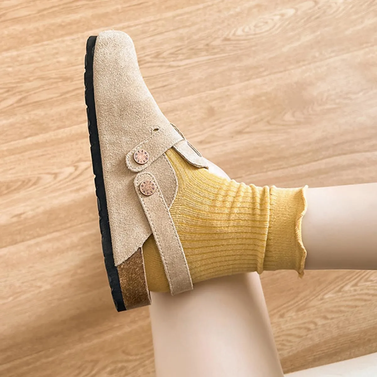 Women's Suede Clogs Slingback Mules for Women Clogs with Strap for Women Cork Footbed Sandals