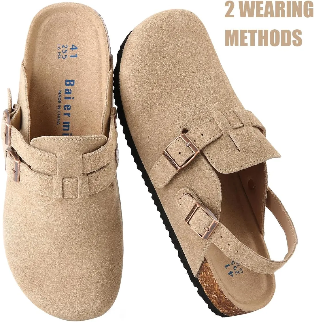 Women's Suede Clogs Slingback Mules for Women Clogs with Strap for Women Cork Footbed Sandals
