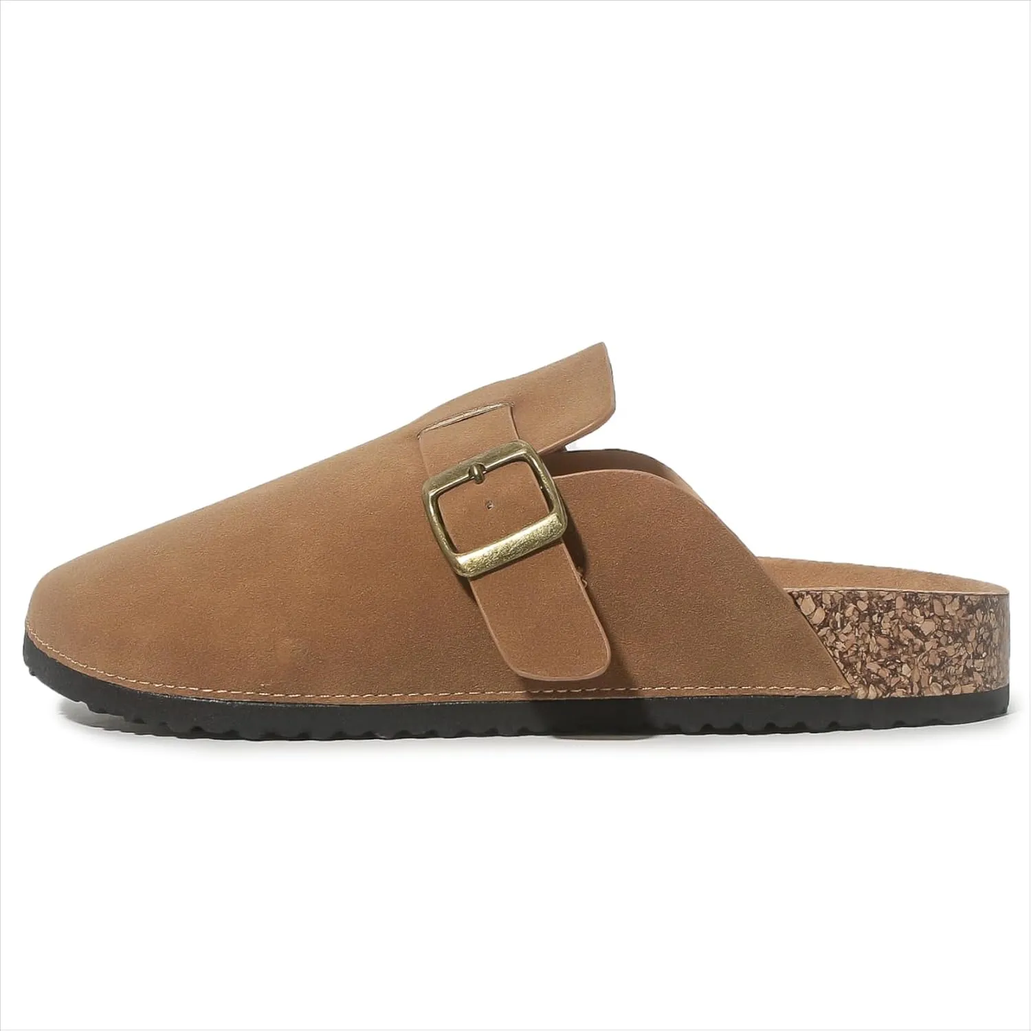 Women's Suede Clogs Soft Cork Footbed Leather Mules Comfort Potato Shoes, Classic Antislip Slippers Mules House Sandals Buckle