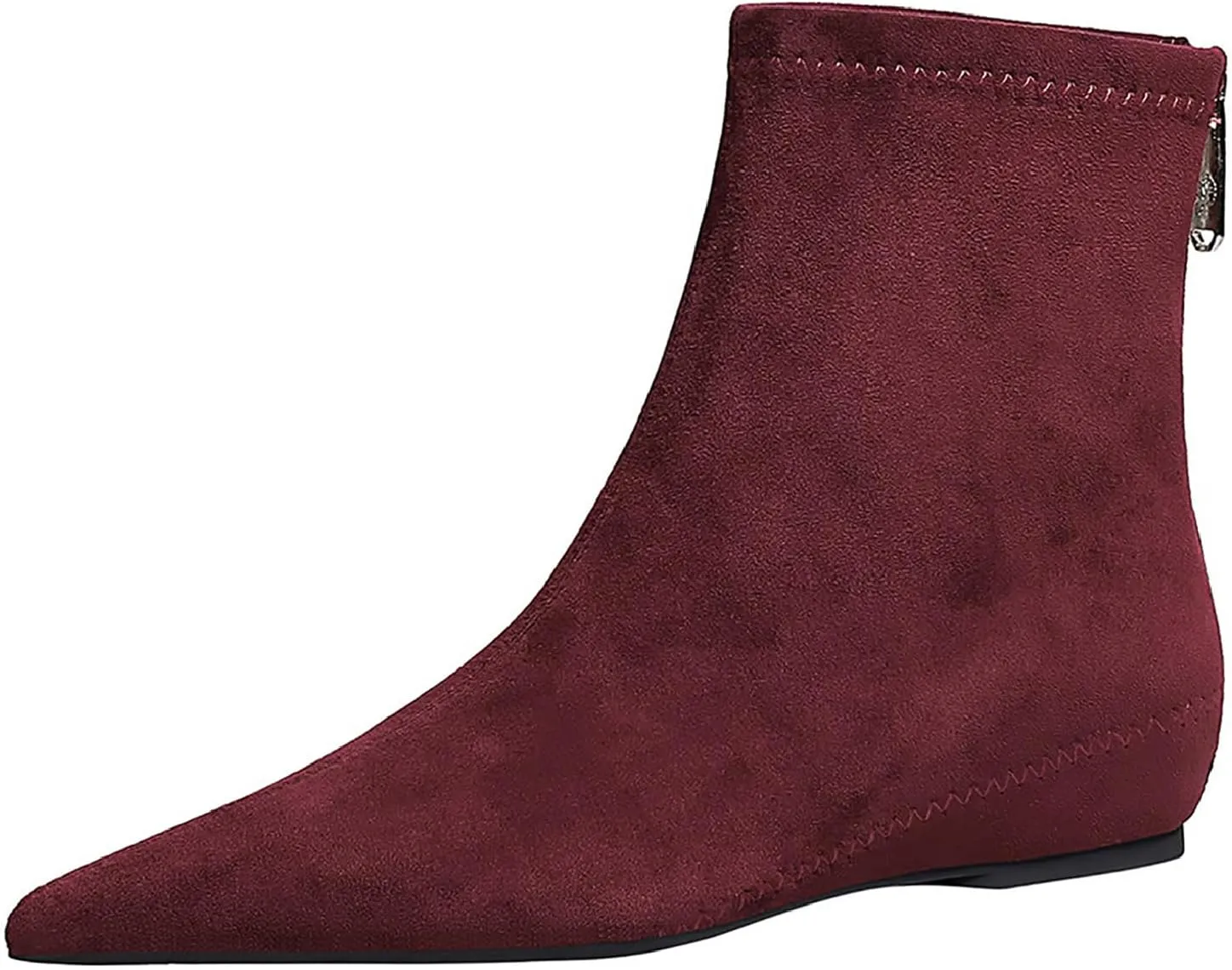 Women's Suede Flat Ankle Boots with Back Zipper Retro Comfortable Pointed Toe Internal Height Increase Wedge Short Bootie Fall Winter Daily Casual Dress Boots