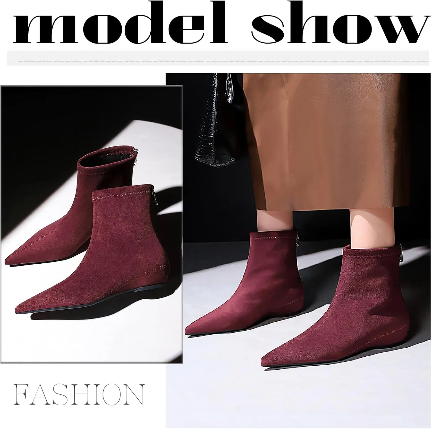 Women's Suede Flat Ankle Boots with Back Zipper Retro Comfortable Pointed Toe Internal Height Increase Wedge Short Bootie Fall Winter Daily Casual Dress Boots