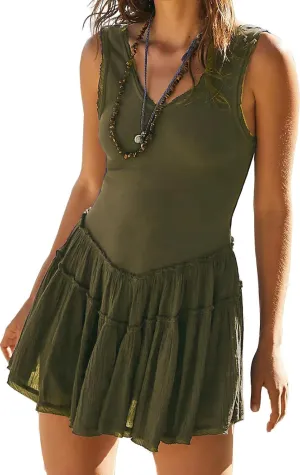Womens Summer Sleeveless Sun Dresses Drop Waist Casual Mini Sundress