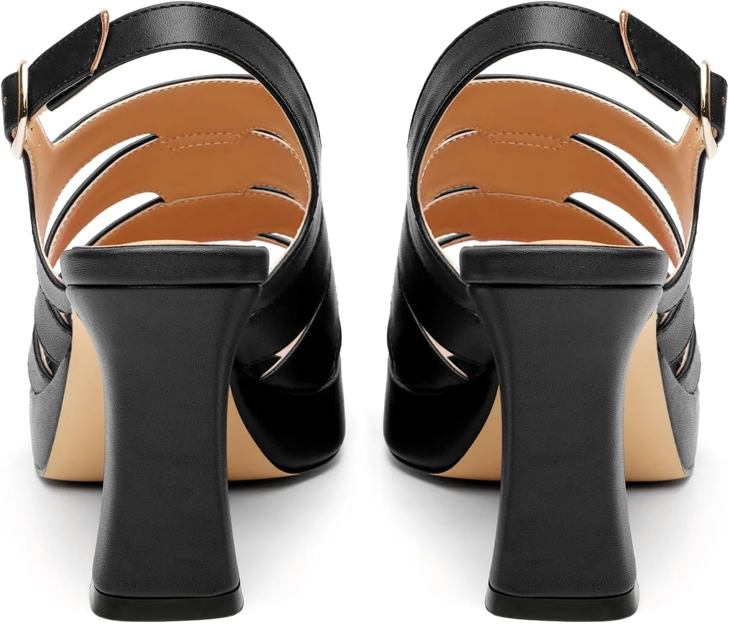 Women's thick soled sandals, square open toe thick heel women's ankle strap sandals, buckle leather insole sandals 3.3 inches, sexy thick heel sandals