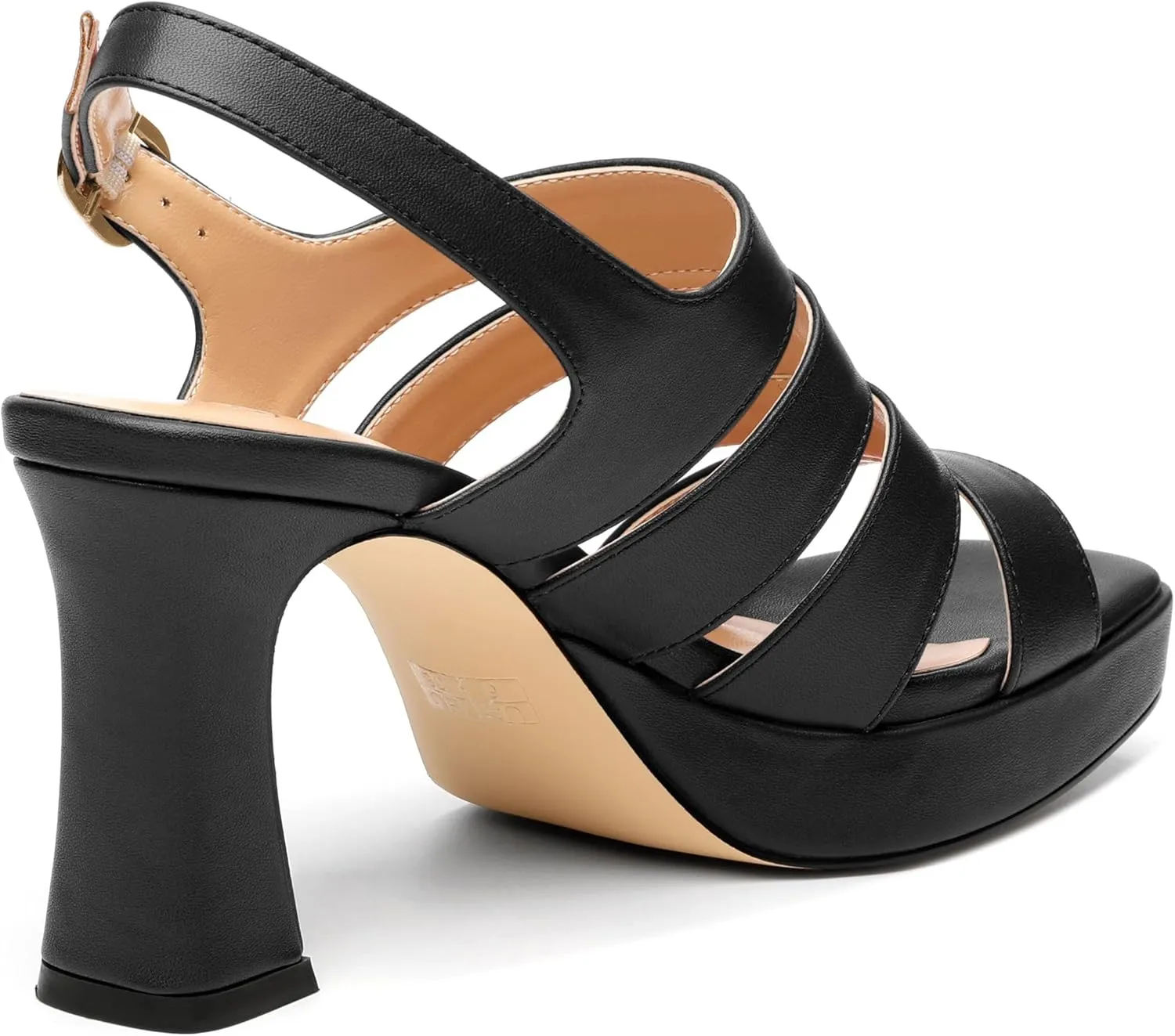 Women's thick soled sandals, square open toe thick heel women's ankle strap sandals, buckle leather insole sandals 3.3 inches, sexy thick heel sandals