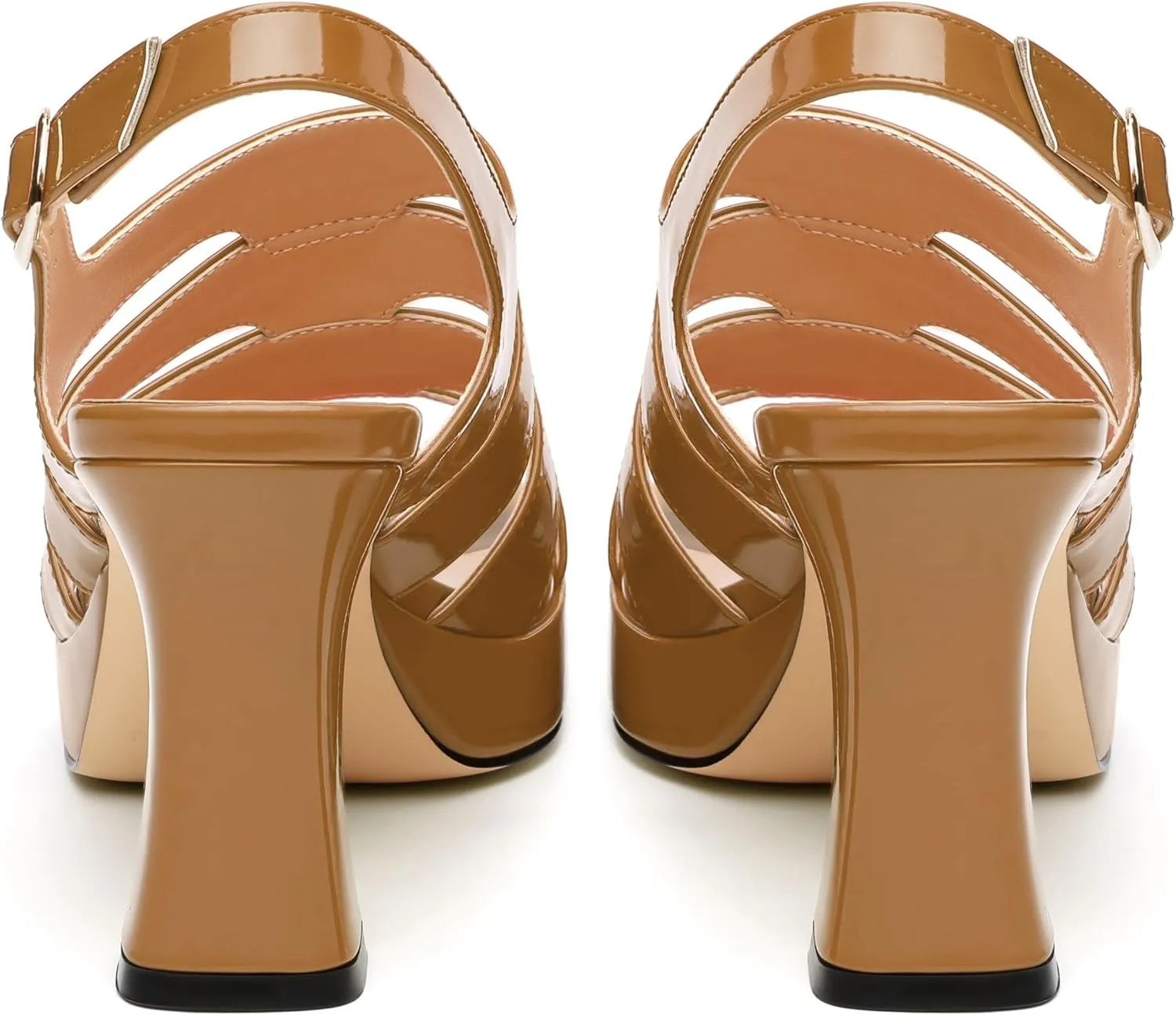 Women's thick soled sandals, square open toe thick heel women's ankle strap sandals, buckle leather insole sandals 3.3 inches, sexy thick heel sandals