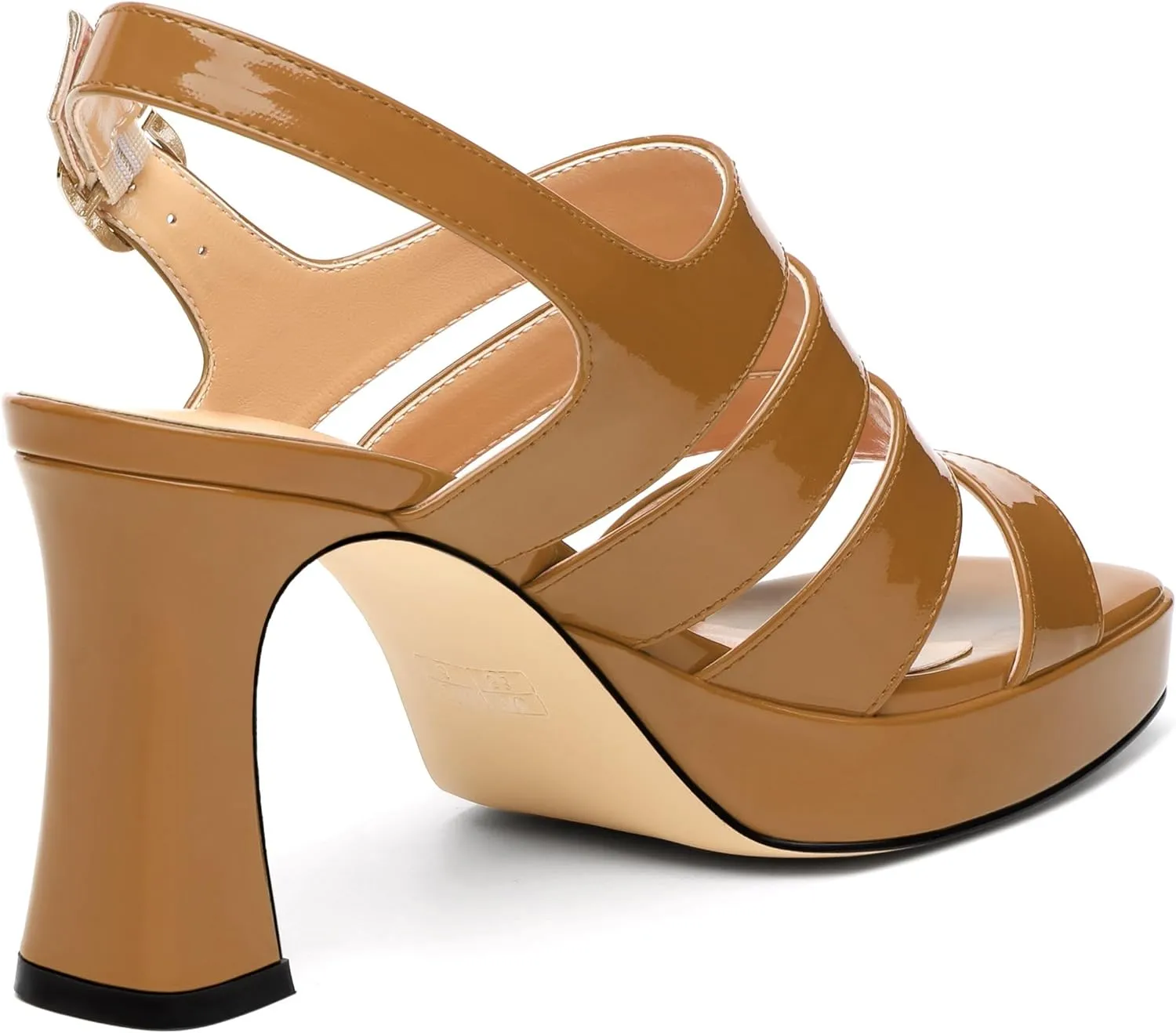 Women's thick soled sandals, square open toe thick heel women's ankle strap sandals, buckle leather insole sandals 3.3 inches, sexy thick heel sandals