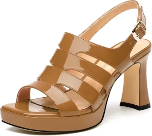 Women's thick soled sandals, square open toe thick heel women's ankle strap sandals, buckle leather insole sandals 3.3 inches, sexy thick heel sandals