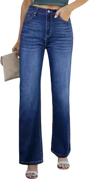 Womens Wide Leg Jeans High Waisted Straight Leg Stretchy Baggy Trendy Casual Denim Pants with Pockets