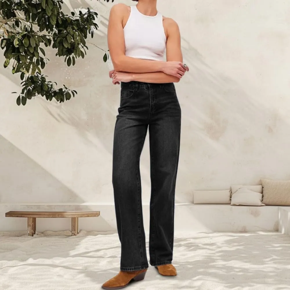Womens Wide Leg Jeans High Waisted Straight Leg Stretchy Baggy Trendy Casual Denim Pants with Pockets