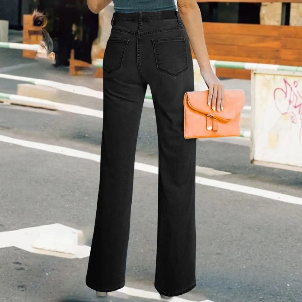Womens Wide Leg Jeans High Waisted Straight Leg Stretchy Baggy Trendy Casual Denim Pants with Pockets
