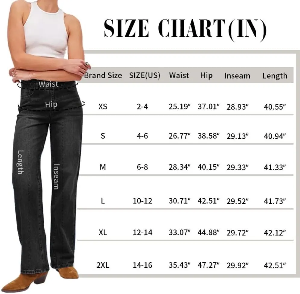 Womens Wide Leg Jeans High Waisted Straight Leg Stretchy Baggy Trendy Casual Denim Pants with Pockets