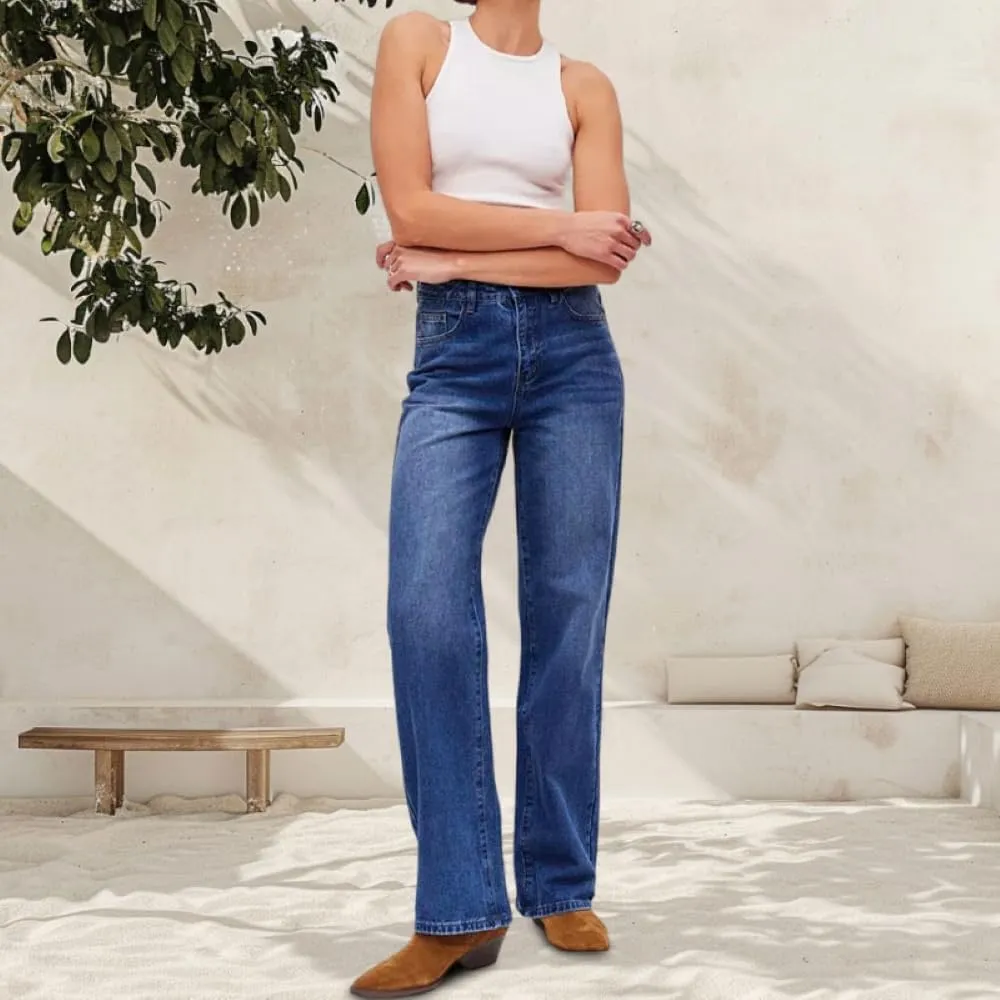 Womens Wide Leg Jeans High Waisted Straight Leg Stretchy Baggy Trendy Casual Denim Pants with Pockets