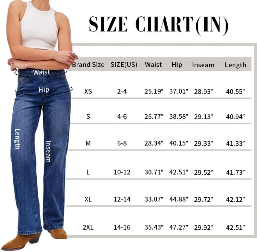 Womens Wide Leg Jeans High Waisted Straight Leg Stretchy Baggy Trendy Casual Denim Pants with Pockets
