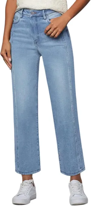 Womens Wide Leg Jeans High Waisted Stretchy Front Seams Ankle Length Straight Leg Jeans for Women