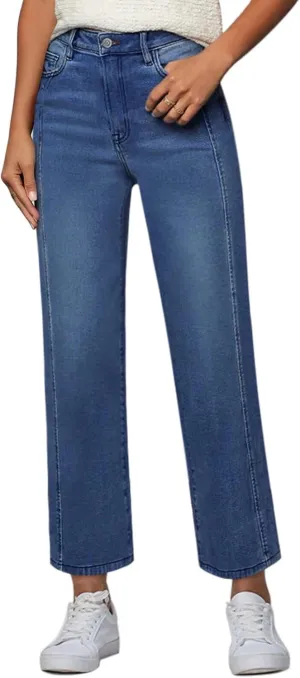 Womens Wide Leg Jeans High Waisted Stretchy Front Seams Ankle Length Straight Leg Jeans for Women