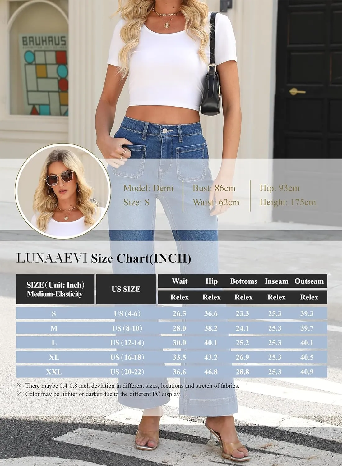 Women's Wide Leg Jeans Trendy High Rise Straight Leg Jeans for Women Stretchy Pockets Bootcut Denim Pants