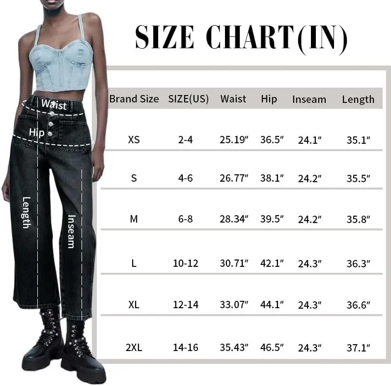 Womens Wide Leg Jeans Woman High Waisted Stretchy Baggy Cropped Denim Pants