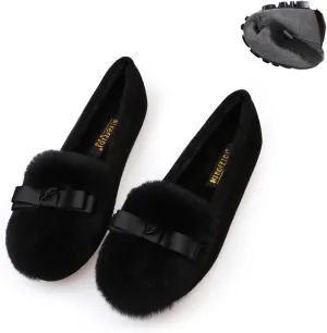 Women's Winter Shoes Women's Faux Fur Flats Slip On Cozy House Slippers Warm Shoes for Indoor and Outdoor Wear