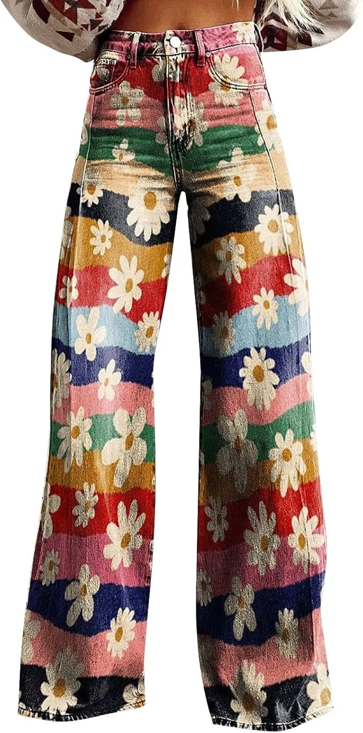 Work Fast Flower Print Casual Wide Leg Pants Pants for Women Casual Fall Pants for Women Work Casual