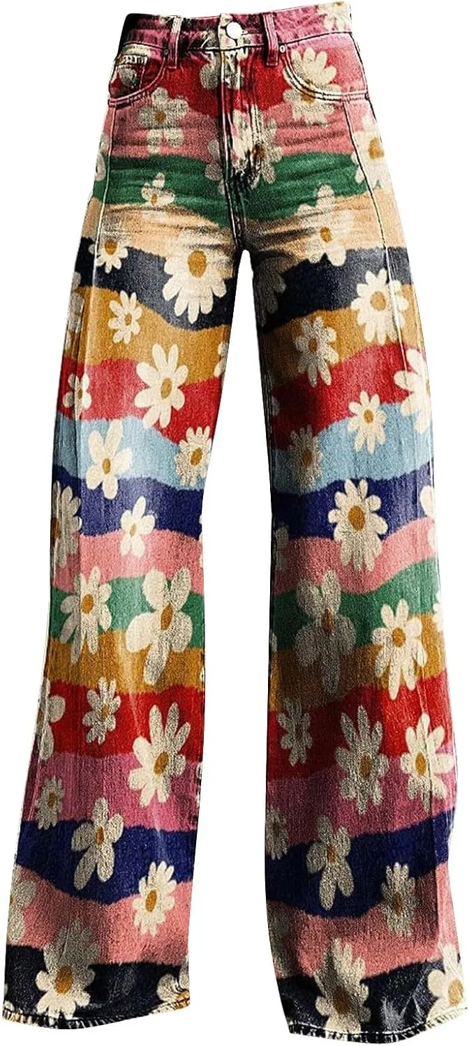 Work Fast Flower Print Casual Wide Leg Pants Pants for Women Casual Fall Pants for Women Work Casual