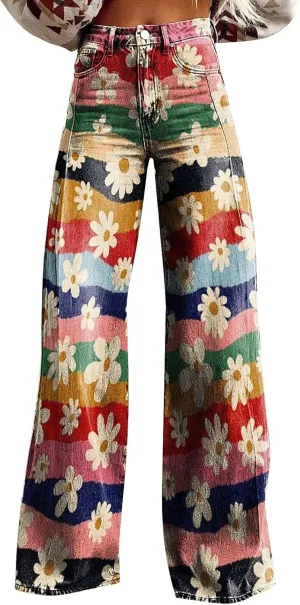 Work Fast Flower Print Casual Wide Leg Pants Pants for Women Casual Fall Pants for Women Work Casual