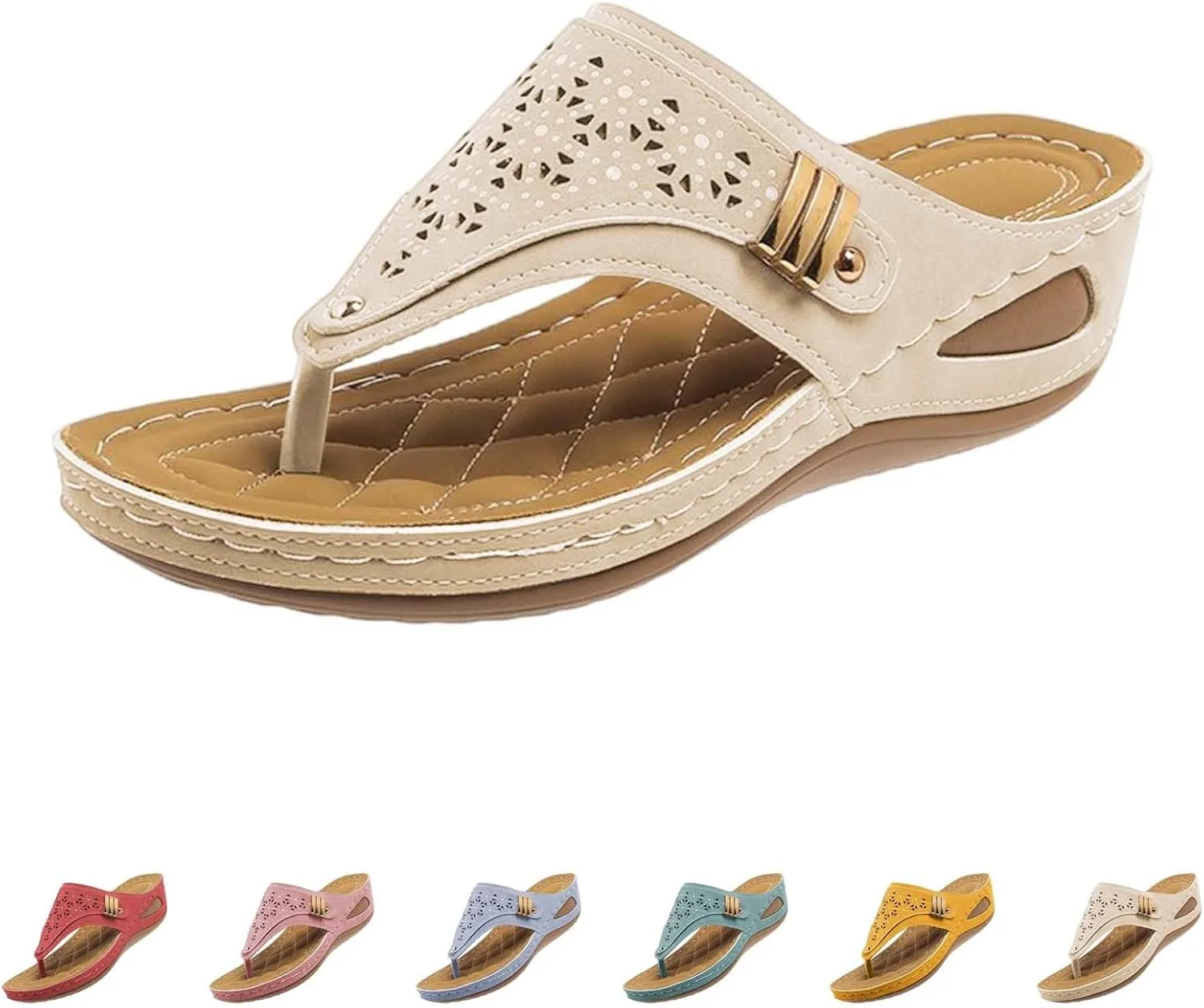 Work Sandals for Women 2025 Solid Color Leather Hollowed Out Carved Slippers Toe Clip Thick Sole Sandal for Ladies