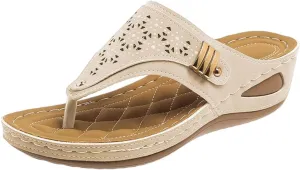 Work Sandals for Women 2025 Solid Color Leather Hollowed Out Carved Slippers Toe Clip Thick Sole Sandal for Ladies
