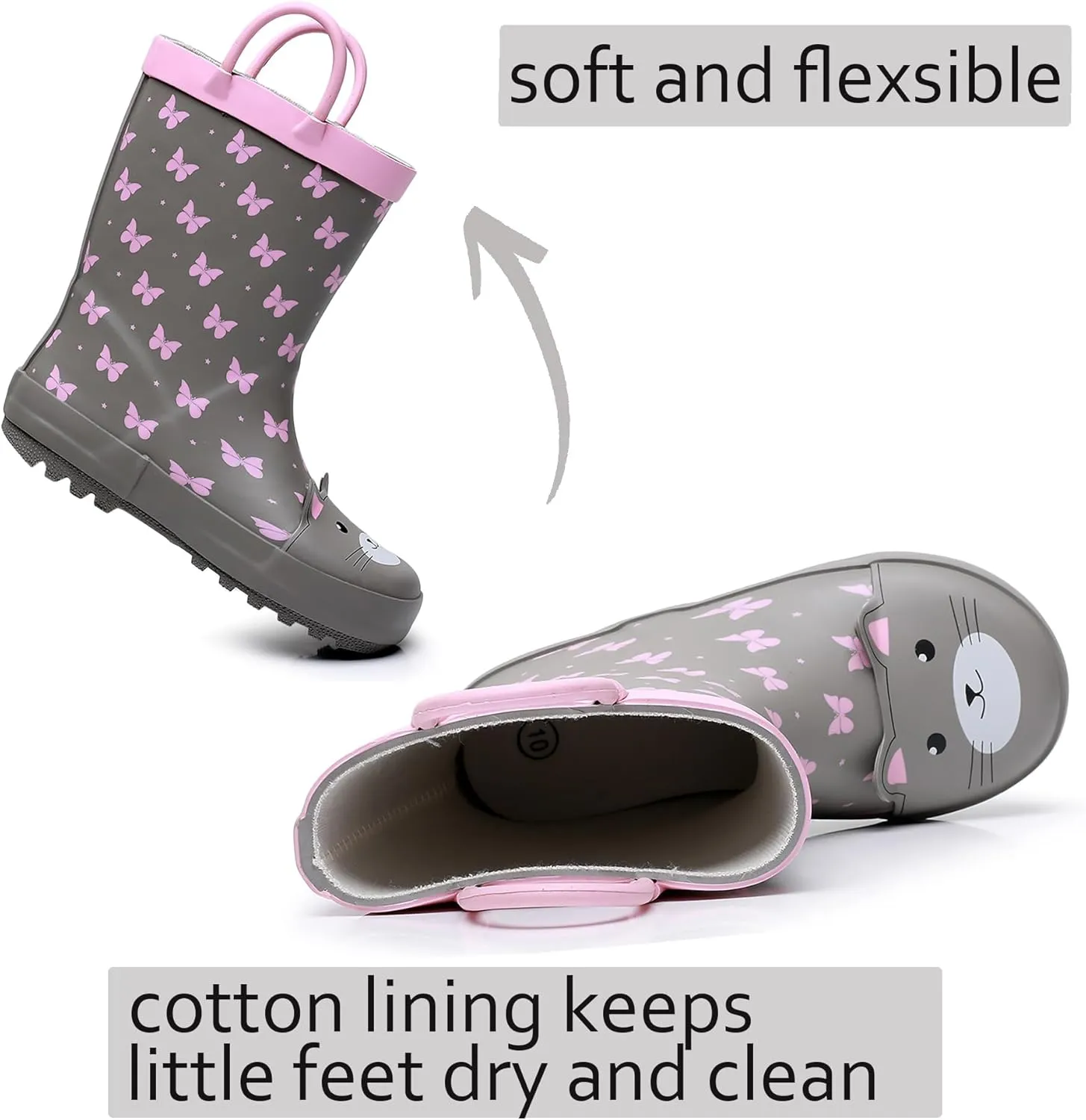 WTW Toddler and Kids Rain Boots Unisex-Child Waterproof Rubber Rain Boots with Easy-On Handles in Fun Patterns for Girls and Boys (Toddler/Little Kid/Big Kid)