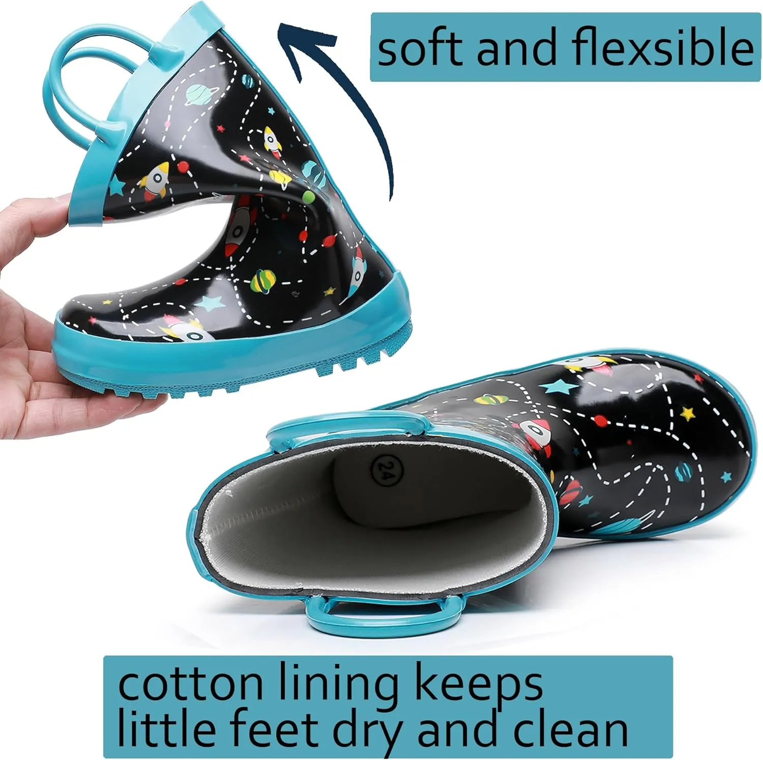 WTW Toddler and Kids Rain Boots Unisex-Child Waterproof Rubber Rain Boots with Easy-On Handles in Fun Patterns for Girls and Boys (Toddler/Little Kid/Big Kid)