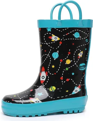 WTW Toddler and Kids Rain Boots Unisex-Child Waterproof Rubber Rain Boots with Easy-On Handles in Fun Patterns for Girls and Boys (Toddler/Little Kid/Big Kid)