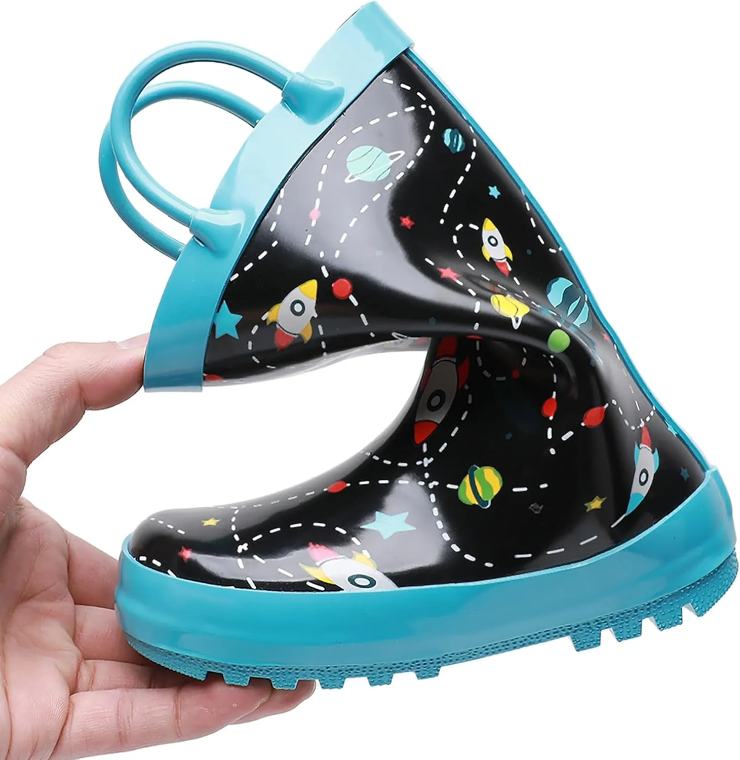 WTW Toddler and Kids Rain Boots Unisex-Child Waterproof Rubber Rain Boots with Easy-On Handles in Fun Patterns for Girls and Boys (Toddler/Little Kid/Big Kid)