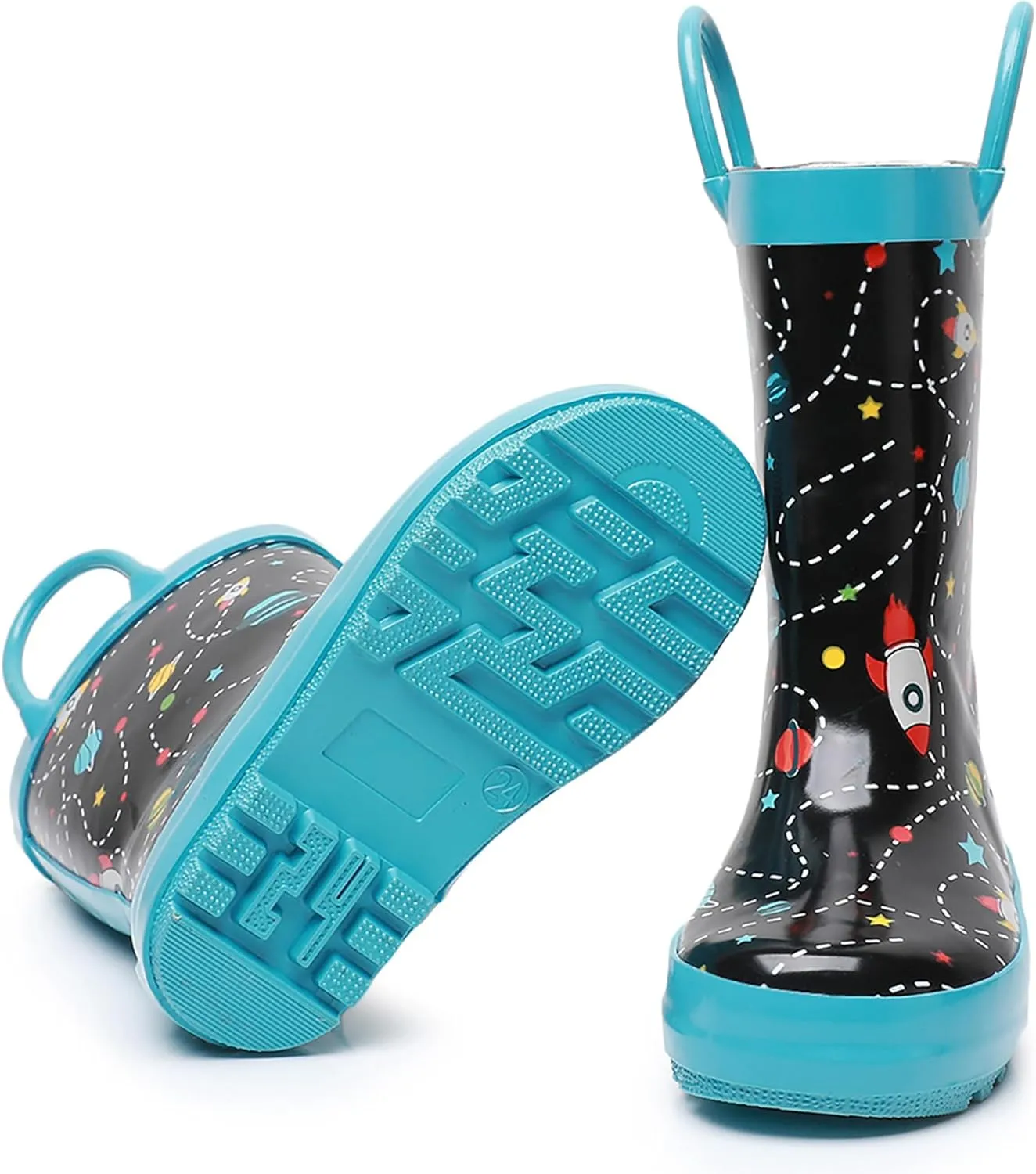 WTW Toddler and Kids Rain Boots Unisex-Child Waterproof Rubber Rain Boots with Easy-On Handles in Fun Patterns for Girls and Boys (Toddler/Little Kid/Big Kid)