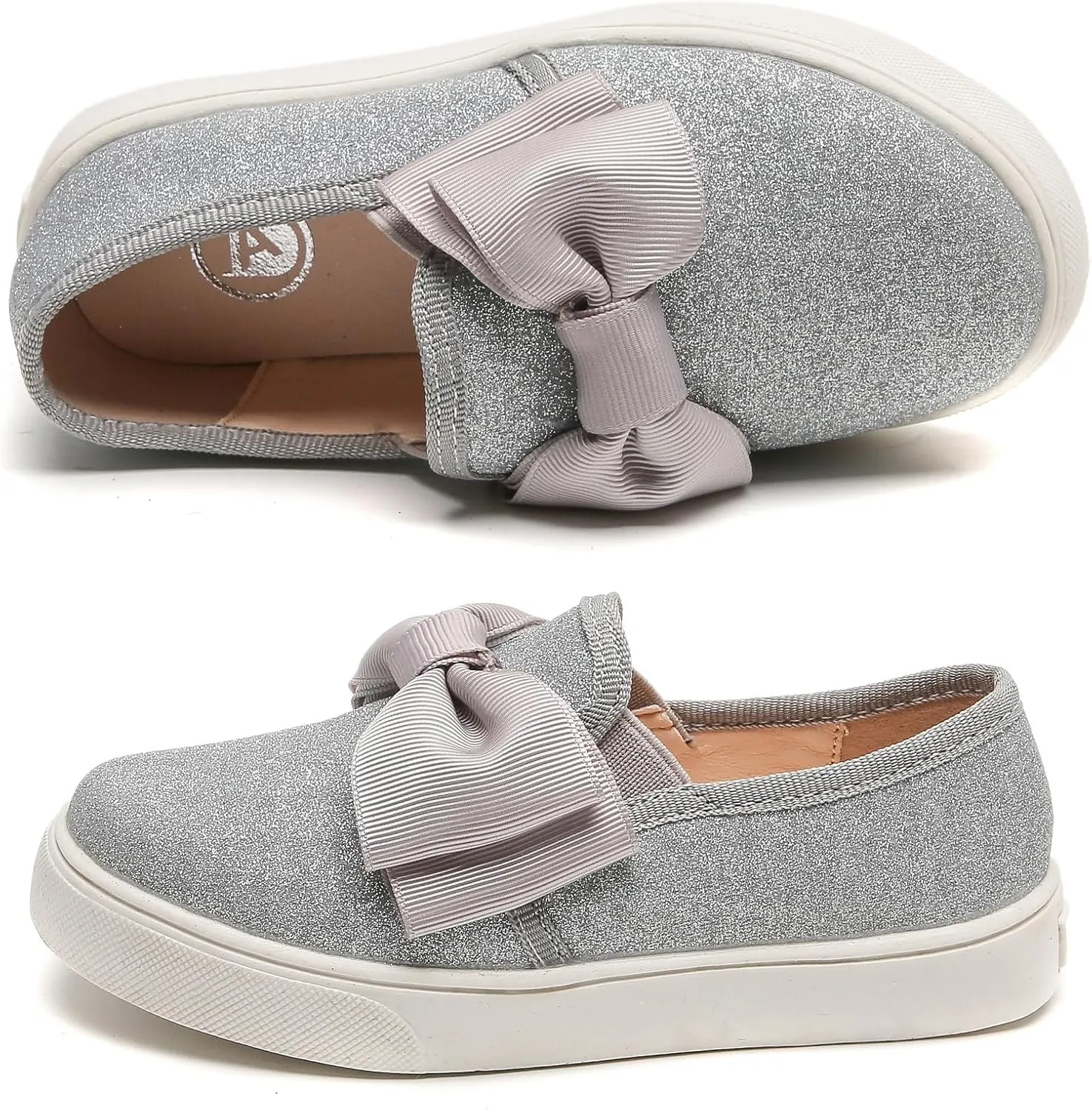 WUIWUIYU Girls Toddlers School Uniform Shoes Loafers Sneakers Slip on Bow Sparkly Walking Casual Glitter Shoe Flats