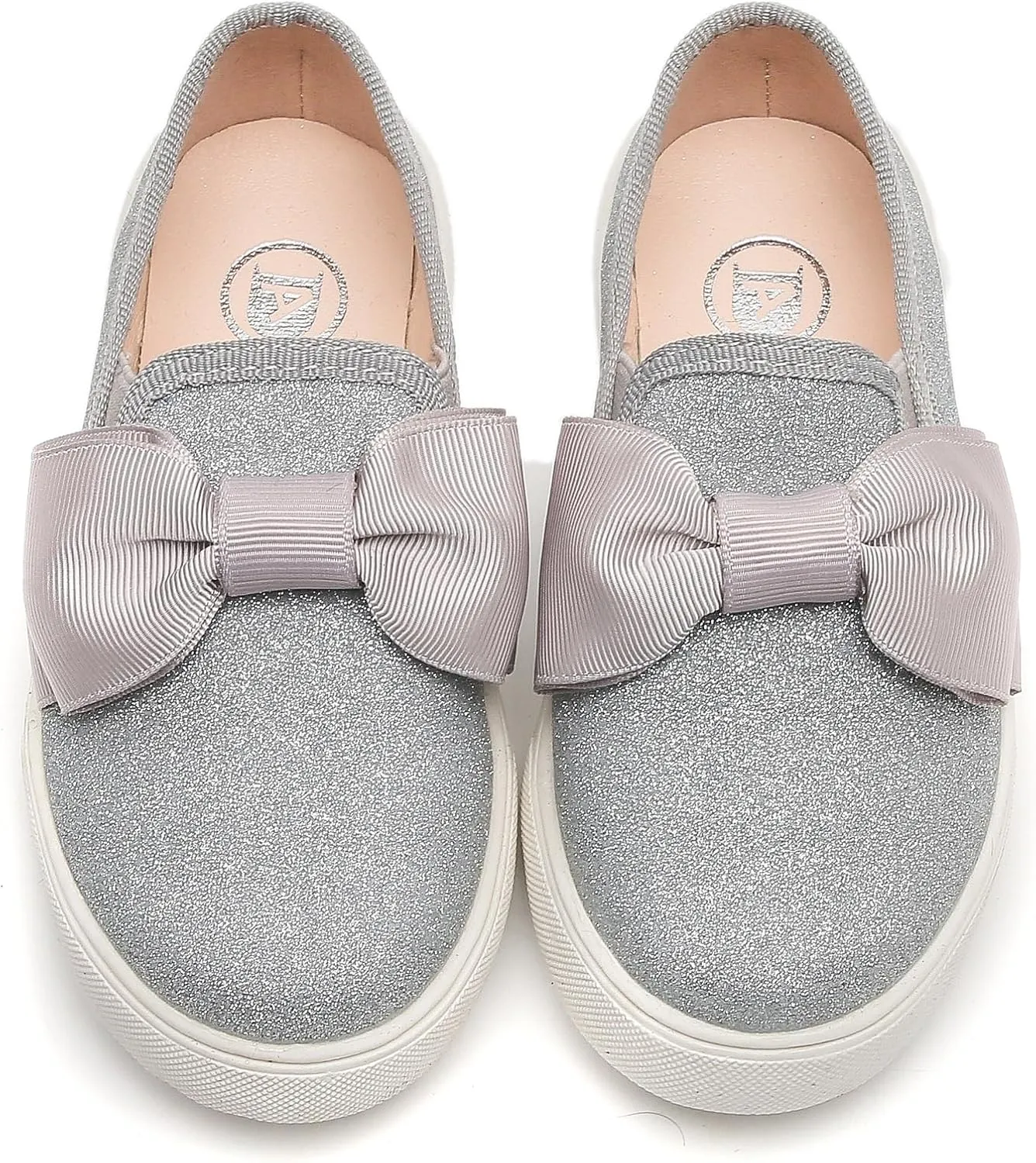 WUIWUIYU Girls Toddlers School Uniform Shoes Loafers Sneakers Slip on Bow Sparkly Walking Casual Glitter Shoe Flats