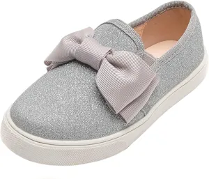 WUIWUIYU Girls Toddlers School Uniform Shoes Loafers Sneakers Slip on Bow Sparkly Walking Casual Glitter Shoe Flats