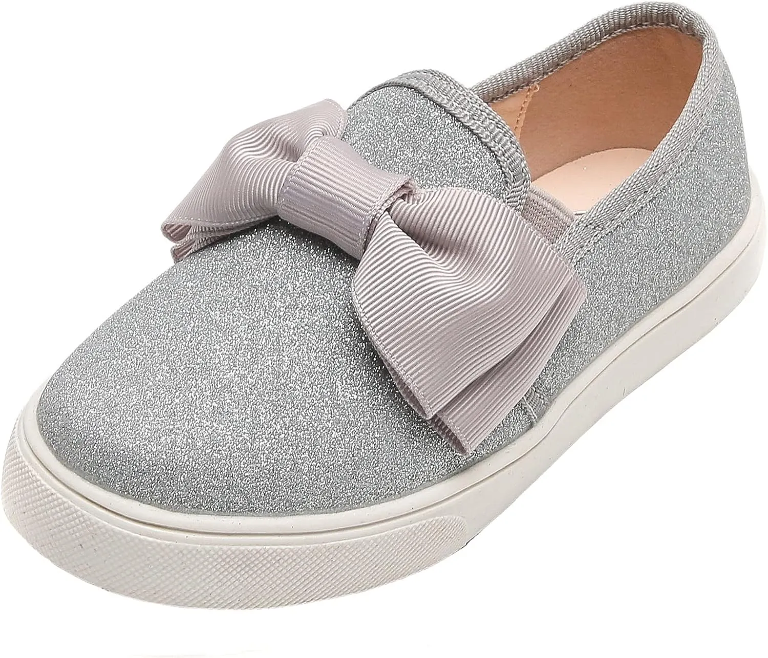 WUIWUIYU Girls Toddlers School Uniform Shoes Loafers Sneakers Slip on Bow Sparkly Walking Casual Glitter Shoe Flats