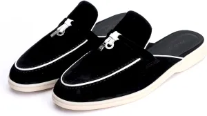 XOBZJH Designer Women's Mules Flat Heel - Suede Leather Flats with Tassel Detail, Comfortable Slip-On Backless Loafers,Casual & Work Shoes