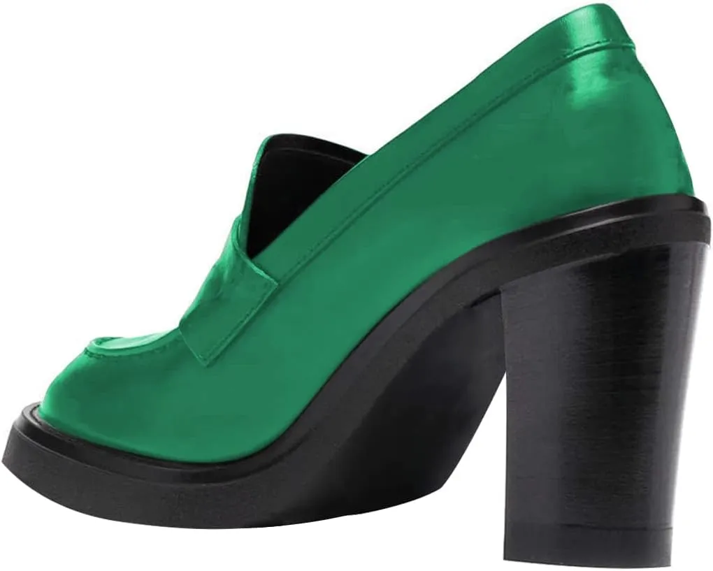 YDN Women Chunky High Heels Round Toe Oxford Loafer Shoes Slip On Office Work Pumps Size 4-16 US