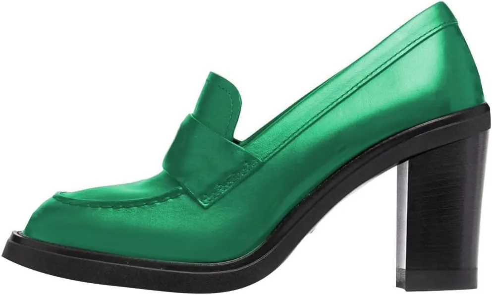 YDN Women Chunky High Heels Round Toe Oxford Loafer Shoes Slip On Office Work Pumps Size 4-16 US