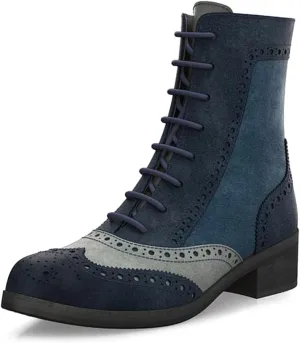 YDN Women Closed Toe Lace Up Wingtip Ankle Boots Side Zippers Low Heel Oxfords Brogue Boots Work Office Formal Shoes Size 4-16 US