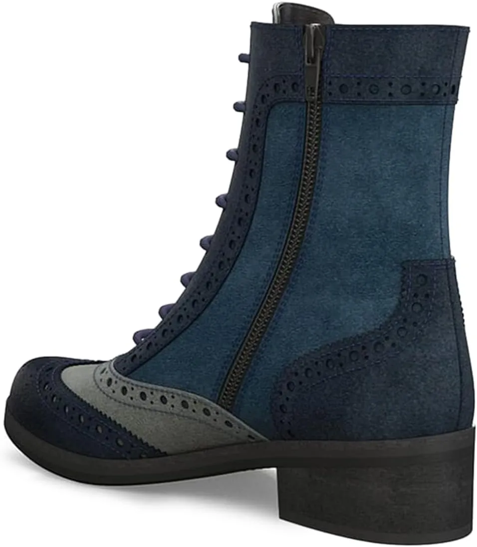 YDN Women Closed Toe Lace Up Wingtip Ankle Boots Side Zippers Low Heel Oxfords Brogue Boots Work Office Formal Shoes Size 4-16 US