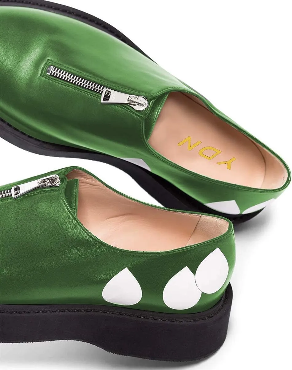 YDN Women Little Platform Loafers Cute Round Toe Leather Zip No Heel Slip-on Travel Campus Walking Shoes Size 4-15 US