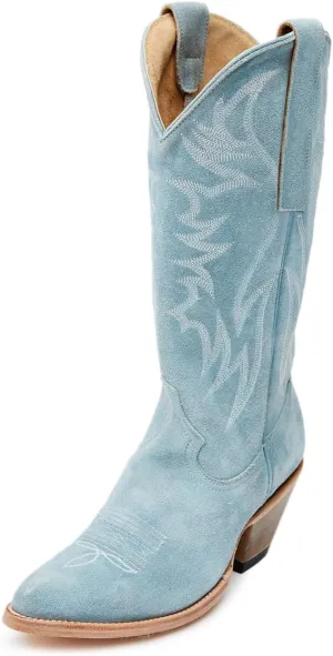 YDN Women's Cowboy Boots Comfortable Pull On Western Booties Pointed Toe Chunky Block Heels Cowgirl Mid Calf Boots Girls Ladies Retro Shoes Size 4-16 US