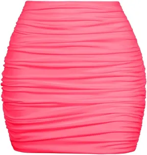 YMDUCH Women's Sexy High Waist Solid Tight Ruched Bodycon Mini Club Skirt