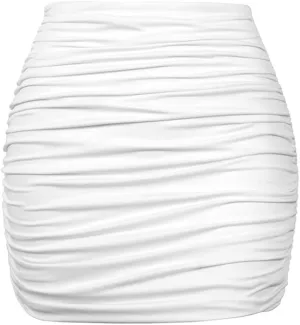 YMDUCH Women's Sexy High Waist Solid Tight Ruched Bodycon Mini Club Skirt
